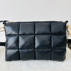 All Saints Eve Black Quilted Leather Crossbody Bag NWT$319